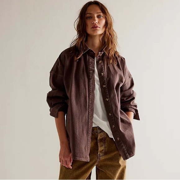Free People We The Free Silverado Shirt Coconut Shell Brown Small NEW - Picture 1 of 11
